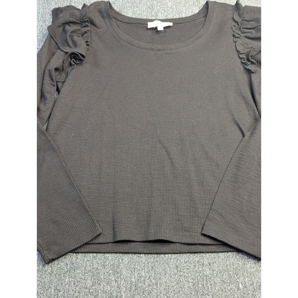 Hayden Los Angeles Black Ribbed Ruffle Shoulder Long Sleeve Top Womens Small